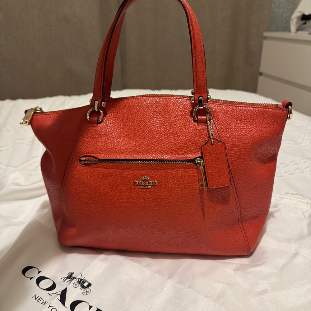 Coach Vibrant Leather Tote in Corral Red